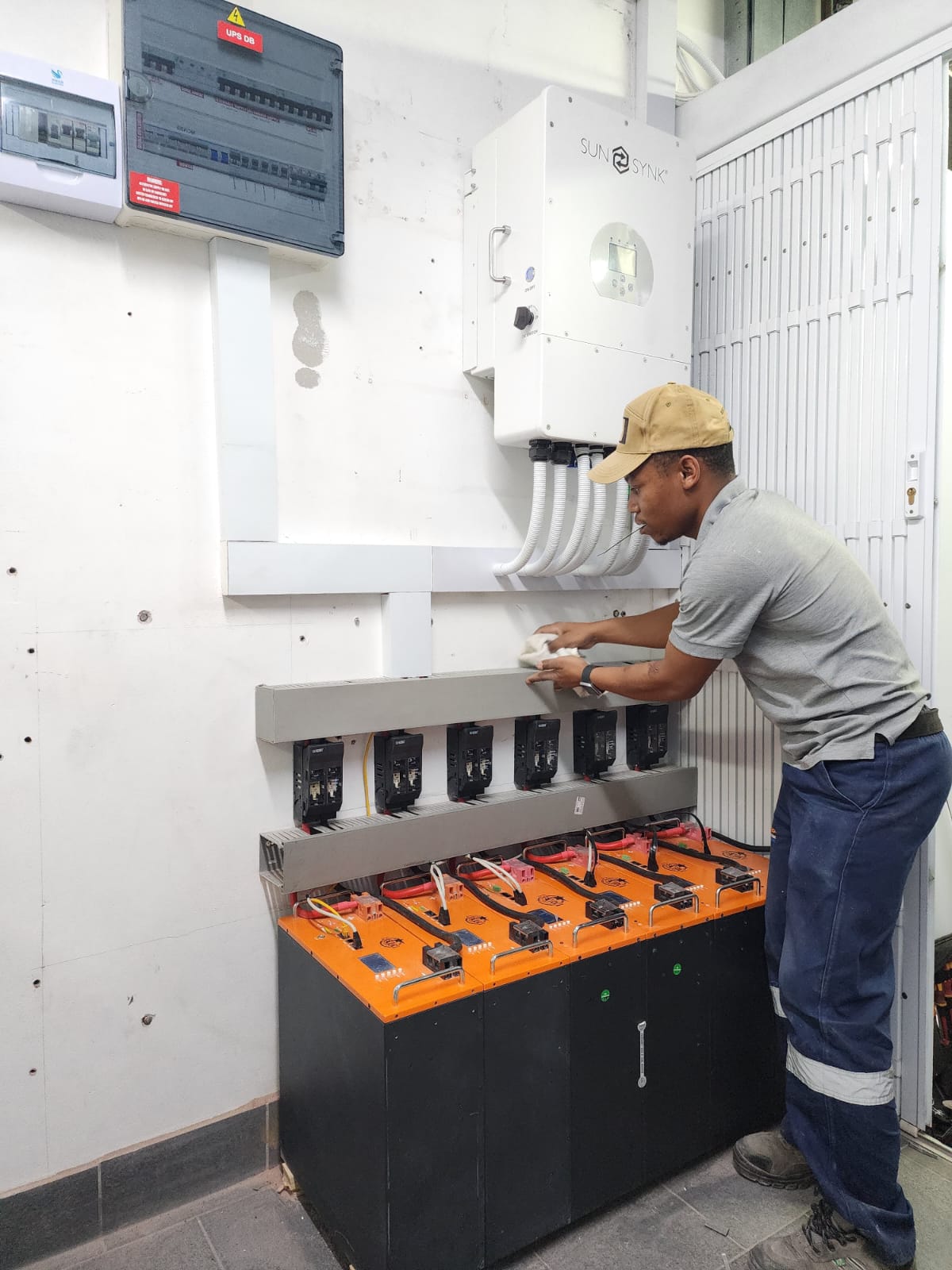 Solar battery bank being set up for backup power